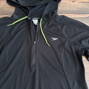 Speedo Womens L Black Hooded Aquatic Fitness Robe Quarter-Zip Zippered Pockets